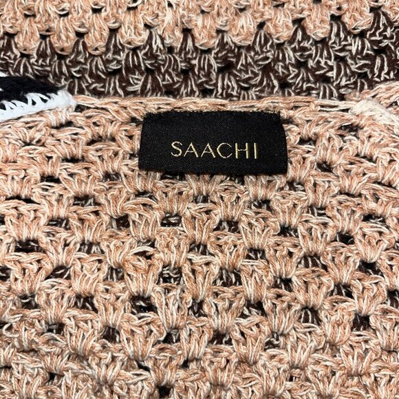 SAACHI Birdie Colorblock Crochet Cropped Sweater Cardigan Jacket -Made in India - Picture 11 of 13